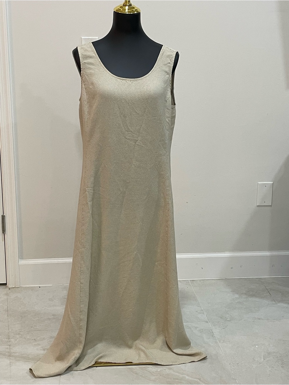 Vintage 90s Express Beige Sleeveless Scoop Neck Maxi Dress Size 13/14